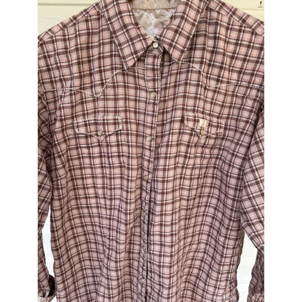 Ultra Flirt Western Pearl Snap Plaid Shirt XL Satin Cuff Cowgirl Rodeo